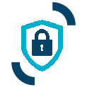 Icon of a padlock inside a shield outline